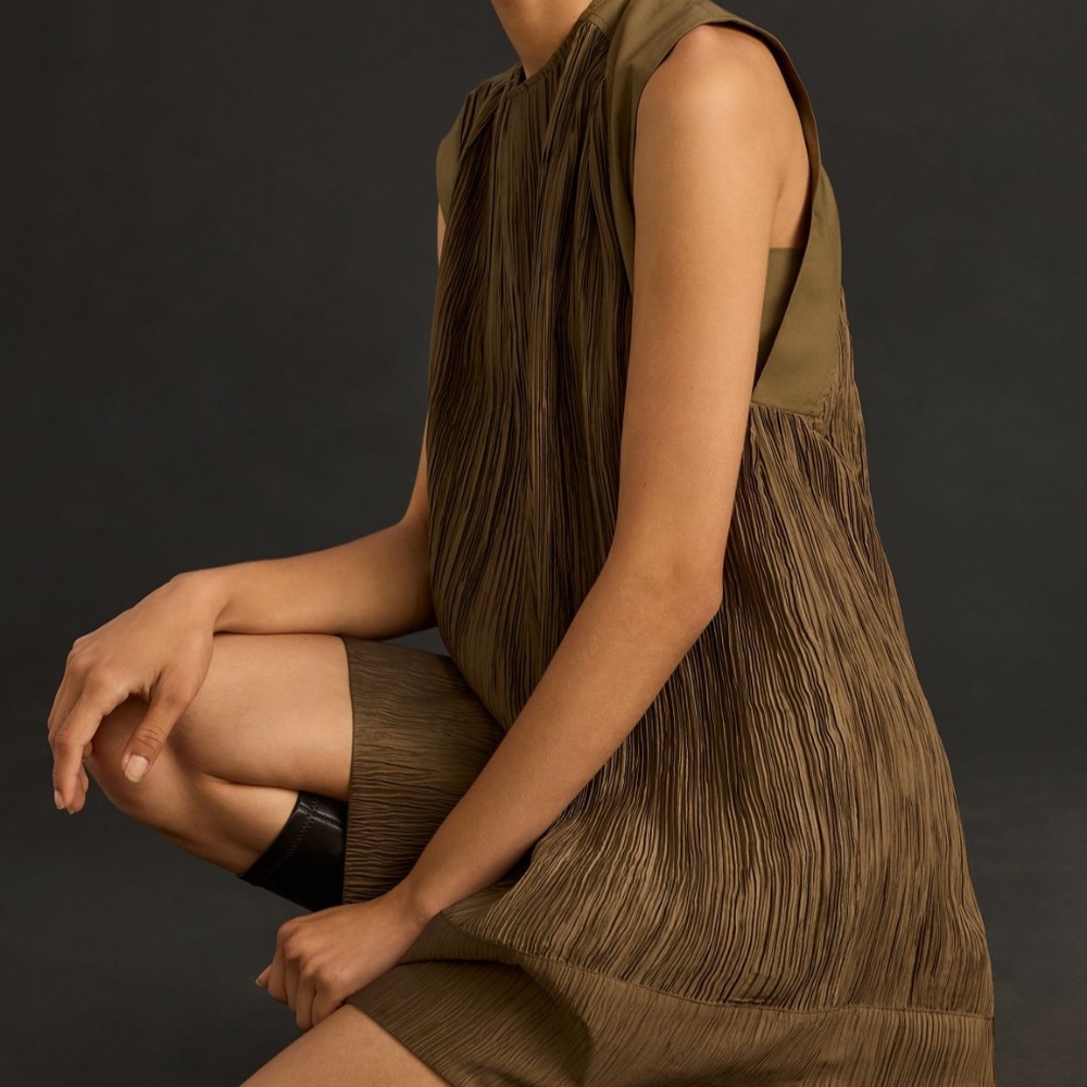NWT! Anthropologie Cap-Sleeve Plissé Mini Dress - MP
